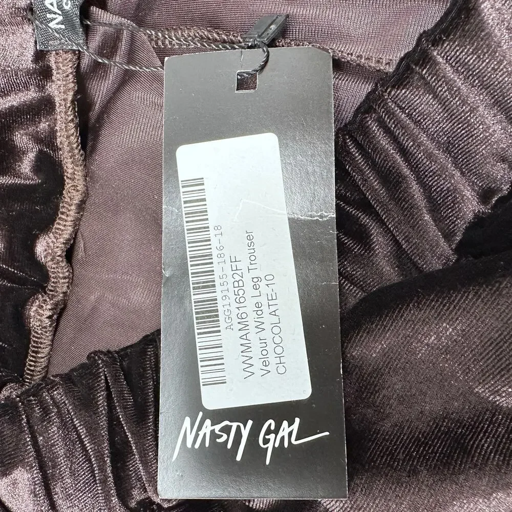 NWT Nasty Gal Velour Wide leg trouser size 6  Chocolate Brown - Picture 4 of 7